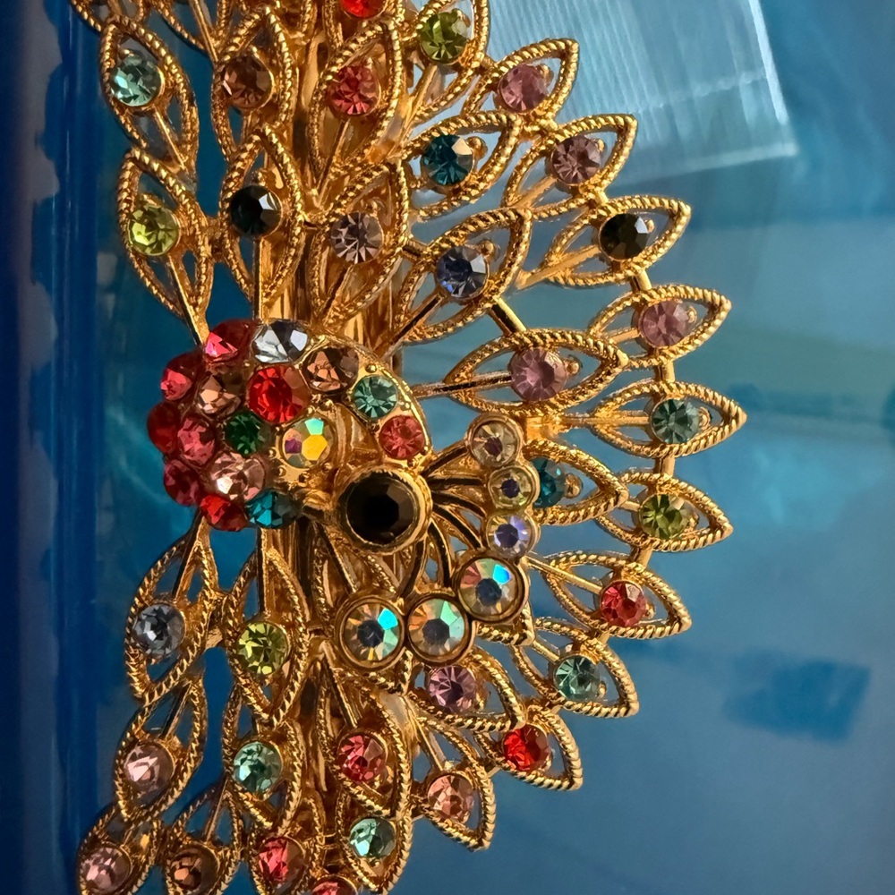 Elegant Gold Multicolor Crystal Peacock hair clip